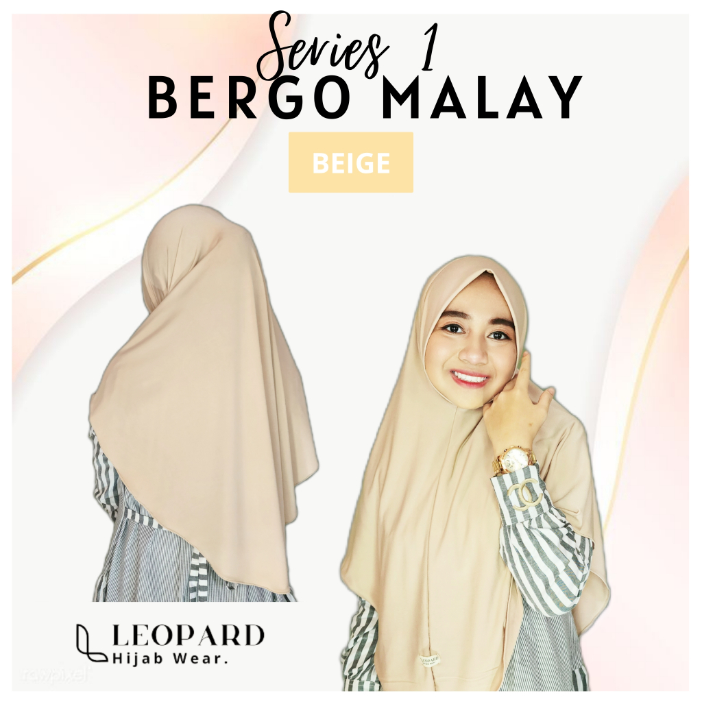 hijab instan bergo non pet bergo malay dagu leopard wear warna beige muat ukuran jumbo jilbab instan