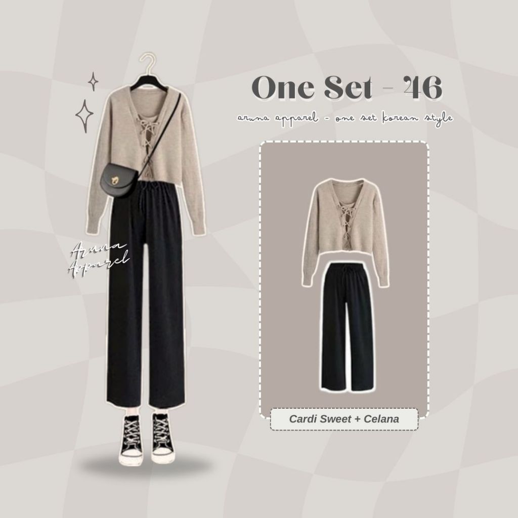 COD - Cardigan Sweater Set Ullzang Outfit 2in1, Outfit cewek, Outfit Kekinian, One set Korea, Outfit