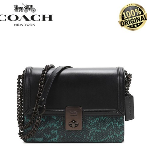 Tas CoachHutton Shoulder Bag in Colorblock Snakeskin Detail Original