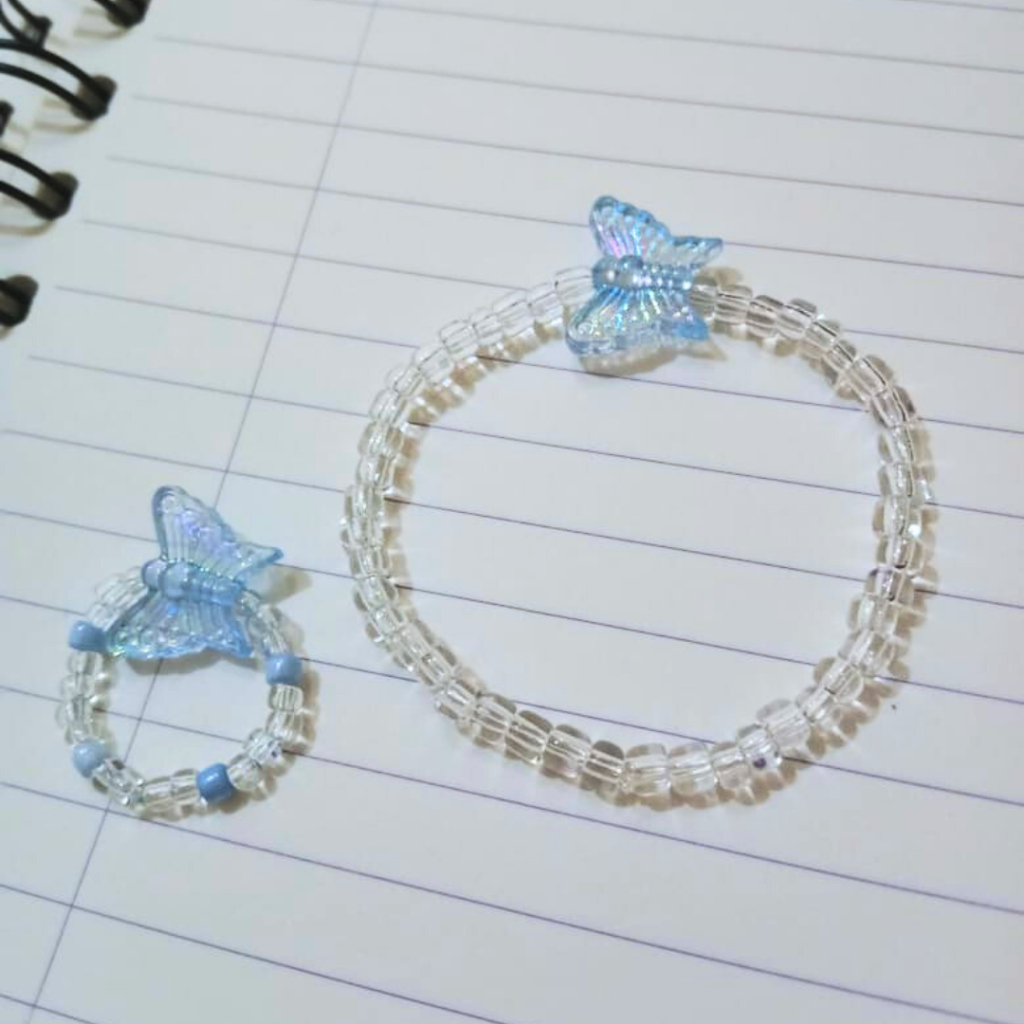 Gelang Manik Kupu-kupu Set Cincin || Bracelet Beads || Ring Beads || Butterfly Ring