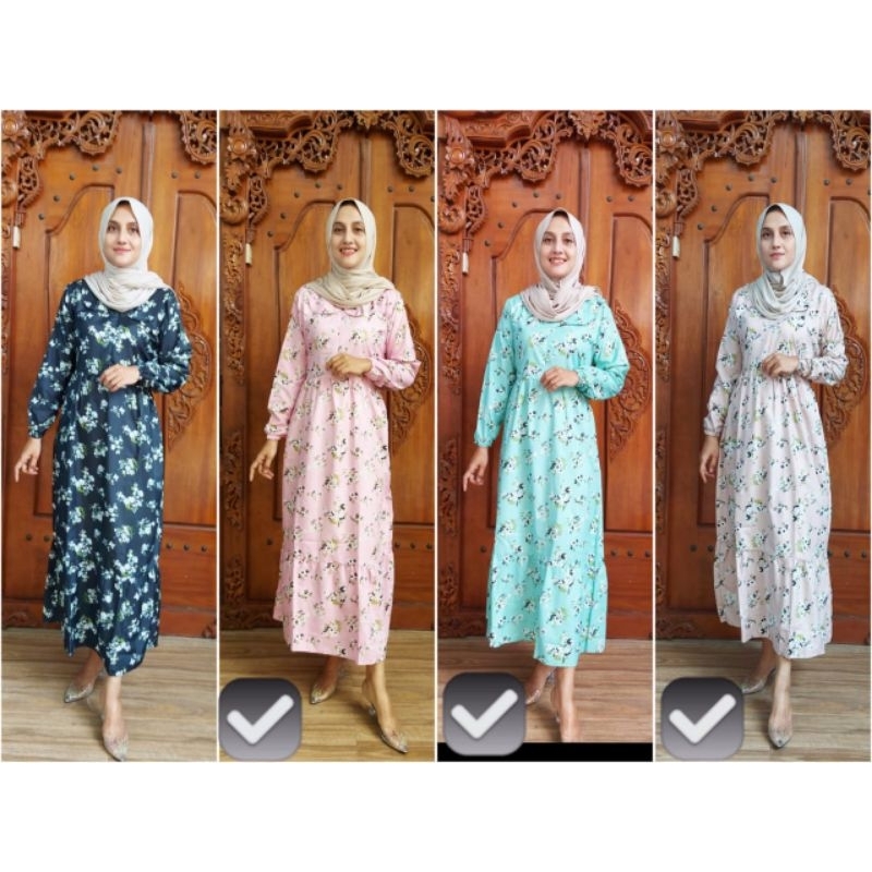 mididress murah/gamis katun/mididress katun motif bunga/gamis katun rampel murah/gamis anak remaja/m
