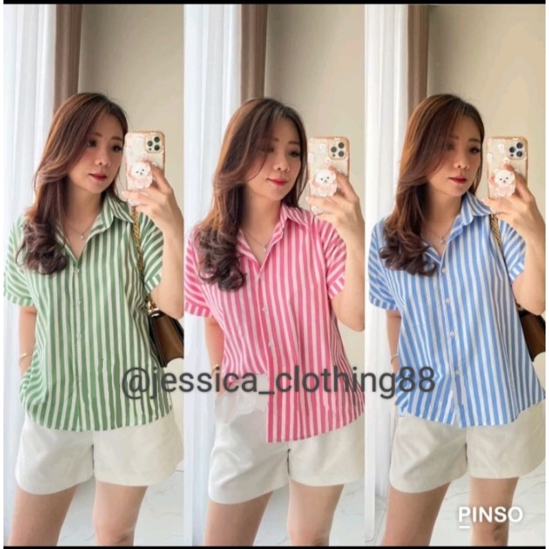 JC88 - Kyoko Shirt Kemeja (LD 106cm) Katun Wanita Lengan Pendek