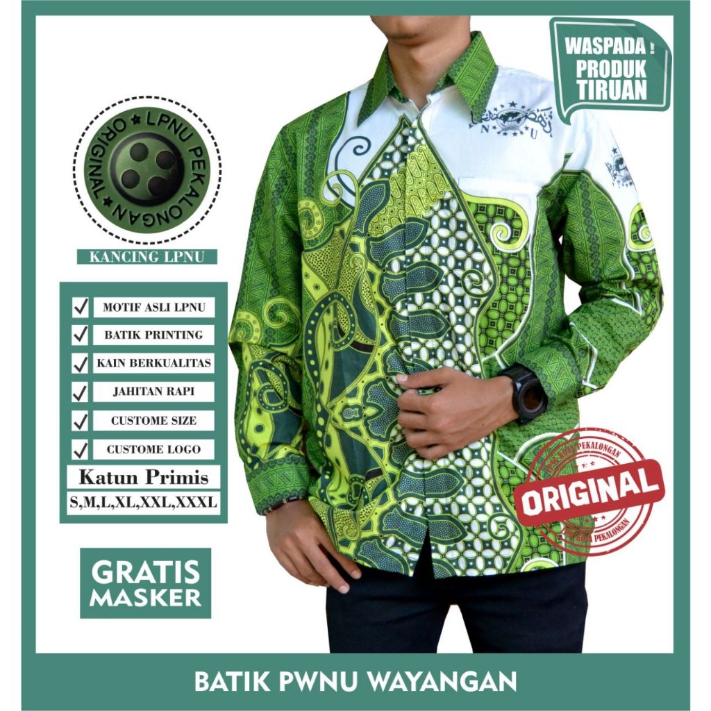 Kemeja Batik Nu Jateng Kemeja batik pria Wayang Nahdlatul Ulama