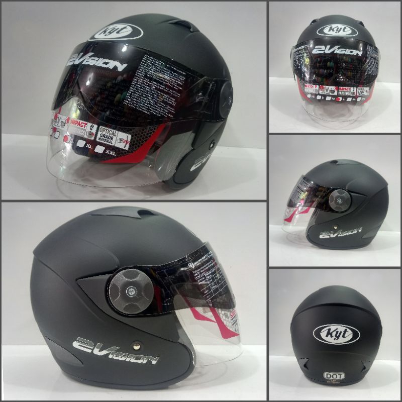 HELM HALF FACE KYT 2VISION SOLID HITAM DOFT