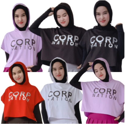 Atasan Crop Hoodie Batwing C-Nation untuk senam aerobik zumba yoga gym fitness
