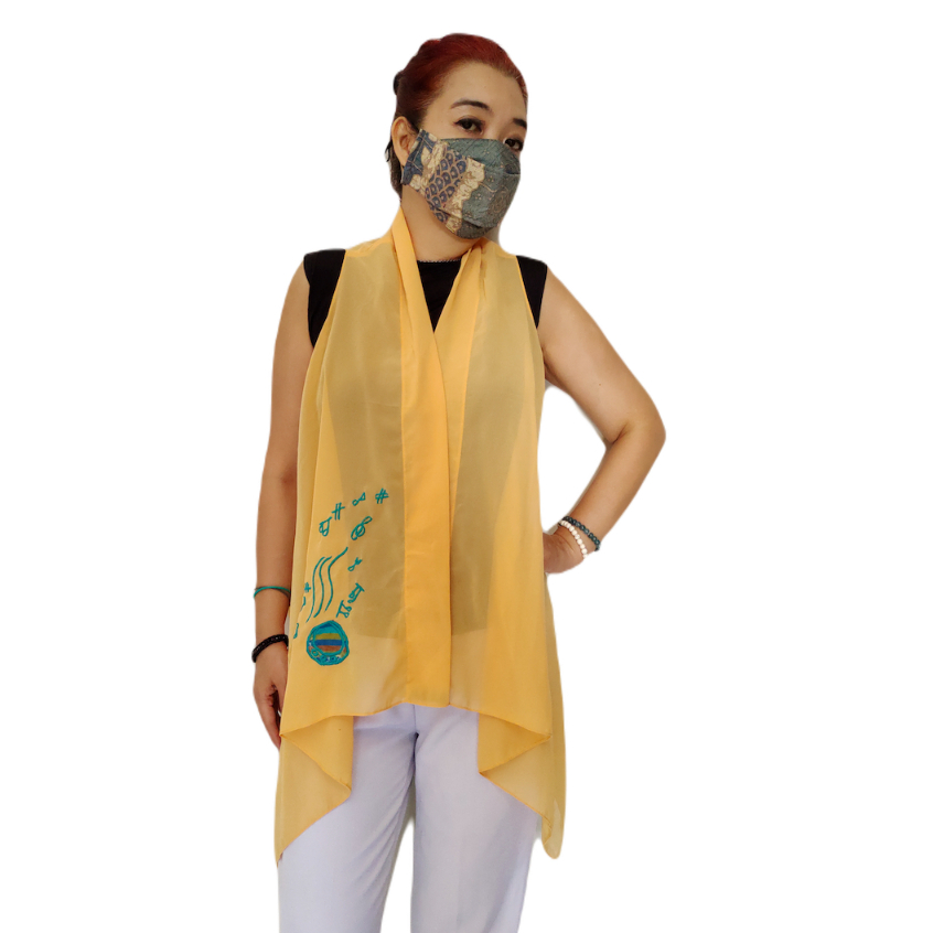 Outer Vest Sifon Polos Tanpa Lengan Kutung Kuning Gesyal Border Batik Gamelan