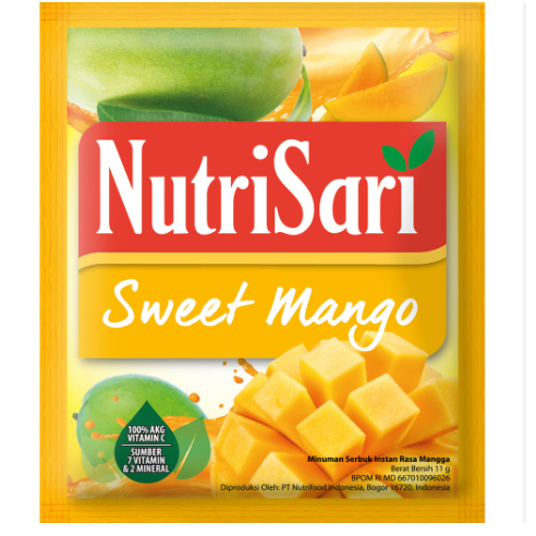 

Nutrisari Minuman Rasa Sweet Mango 1 Renceng isi 10 Saset