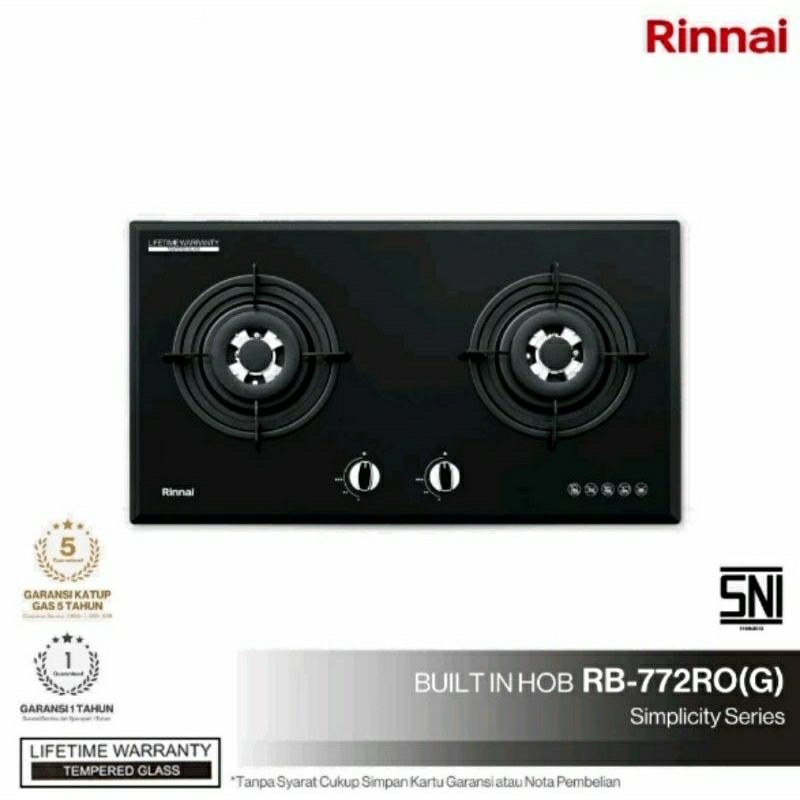 Kompor Tanam Rinnai RB-722RO 75cm Hitam 2 Tungku dengan Fitur Keamanan Lengkap