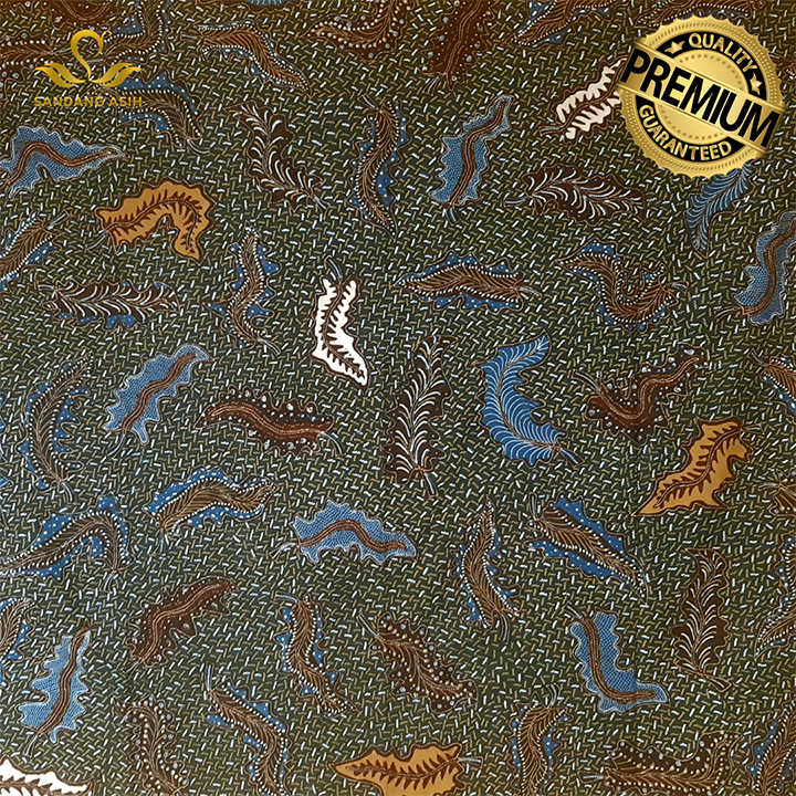 Kain Batik Tulis Premium 100% Handmade Motif Klasik Godhong Lompong Warna Alam Hijau Hitam Biru Puti