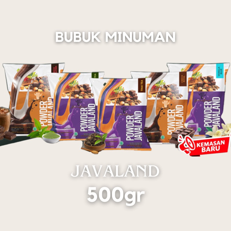 

500gr bubuk minuman javaland serbuk es powder drinks boba milktea minuman kekinian taro green tea thai tea coklat red velvet bubble gum permen karet capcin cappucino coffe caramel vanilla jell