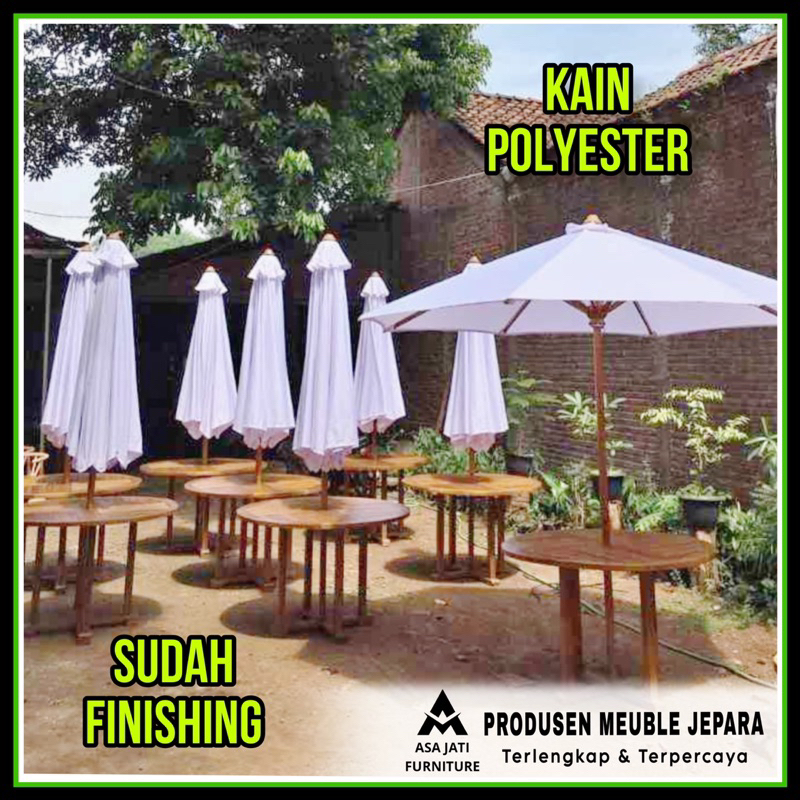 Meja Payung Taman Cafe Outdoor Kayu Jati