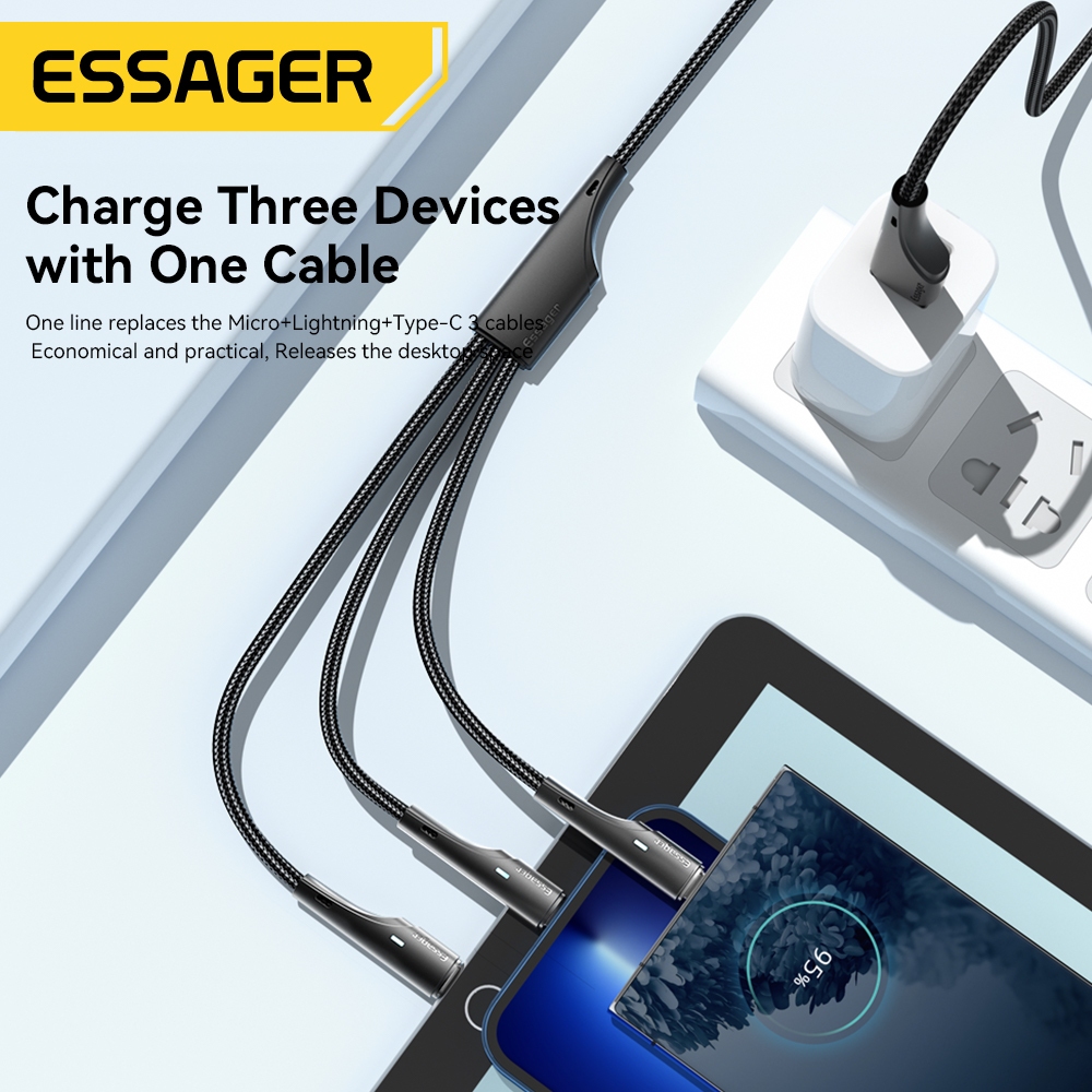 Essage kabel Data USB mikro Tipe C Huawei, kabel USB mikro Tipe C pengisi daya Cepat 3 in 1 untuk IP 14 13 Samsung Xiaomi Huawei