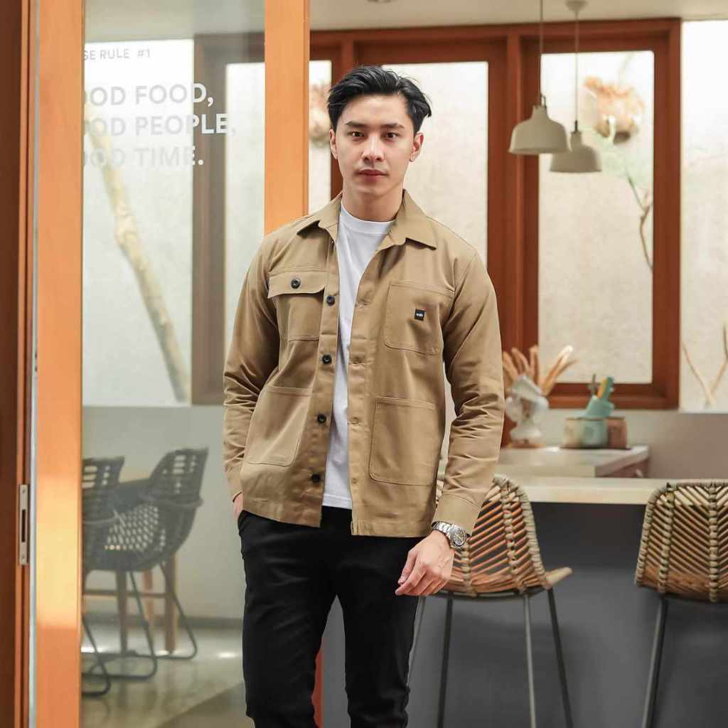 Jaket Trucker Canvas Pria & Wanita Warna Khaki - Stelan Cowo Keren Kekinian - Pakaian Pria Style Kor