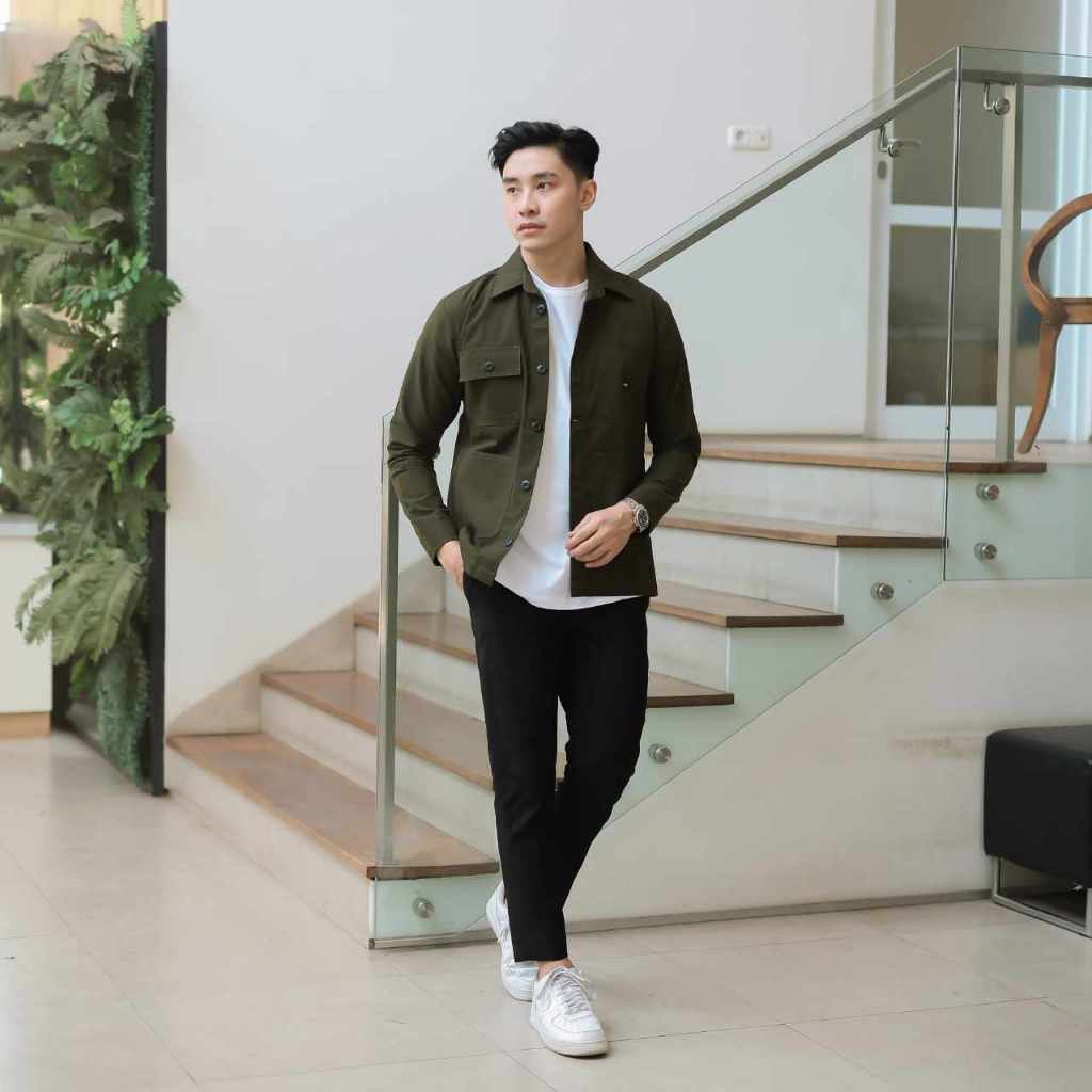 Jaket Canvas Pria & Wanita Warna Hijau Army - Jaket Semi Parka Bahan Canvas - Kemeja Semi Parka Pria