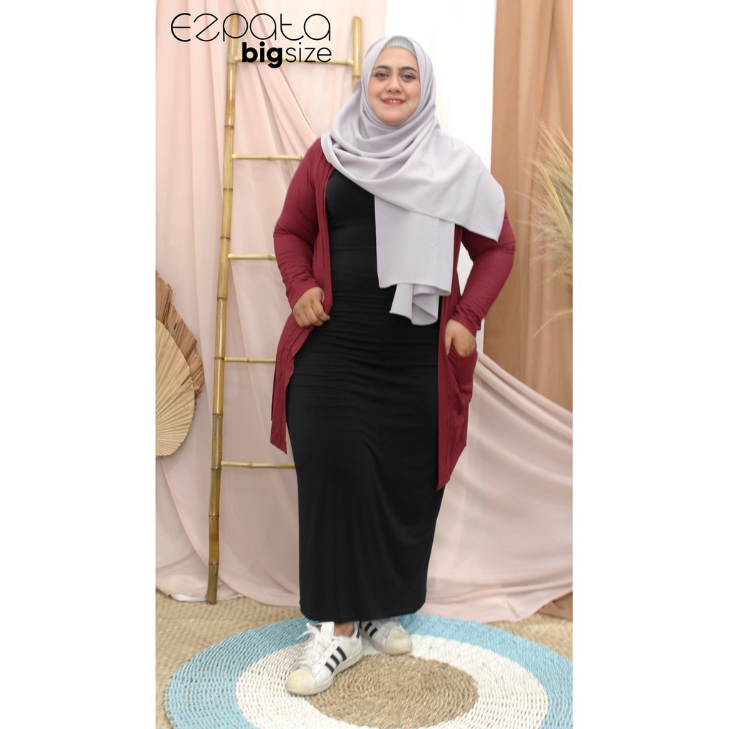 Outer Cardigan Kaos Polos Lengan Panjang Big Size / Jumbo