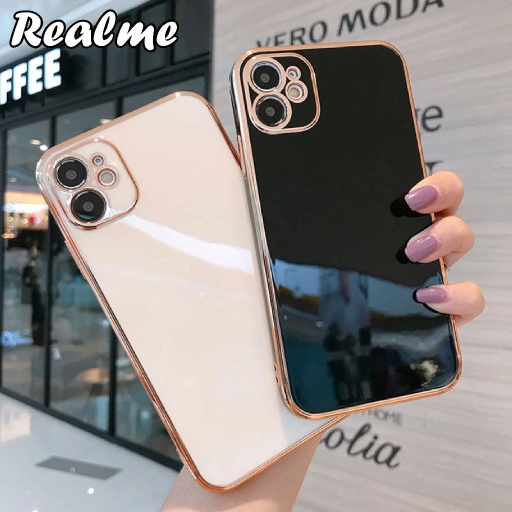 6D Lens Cover Case for REALME 10 8 PRO C2 Realme 5 5i 3 Square Edge Gold Chrome List 6D Plating