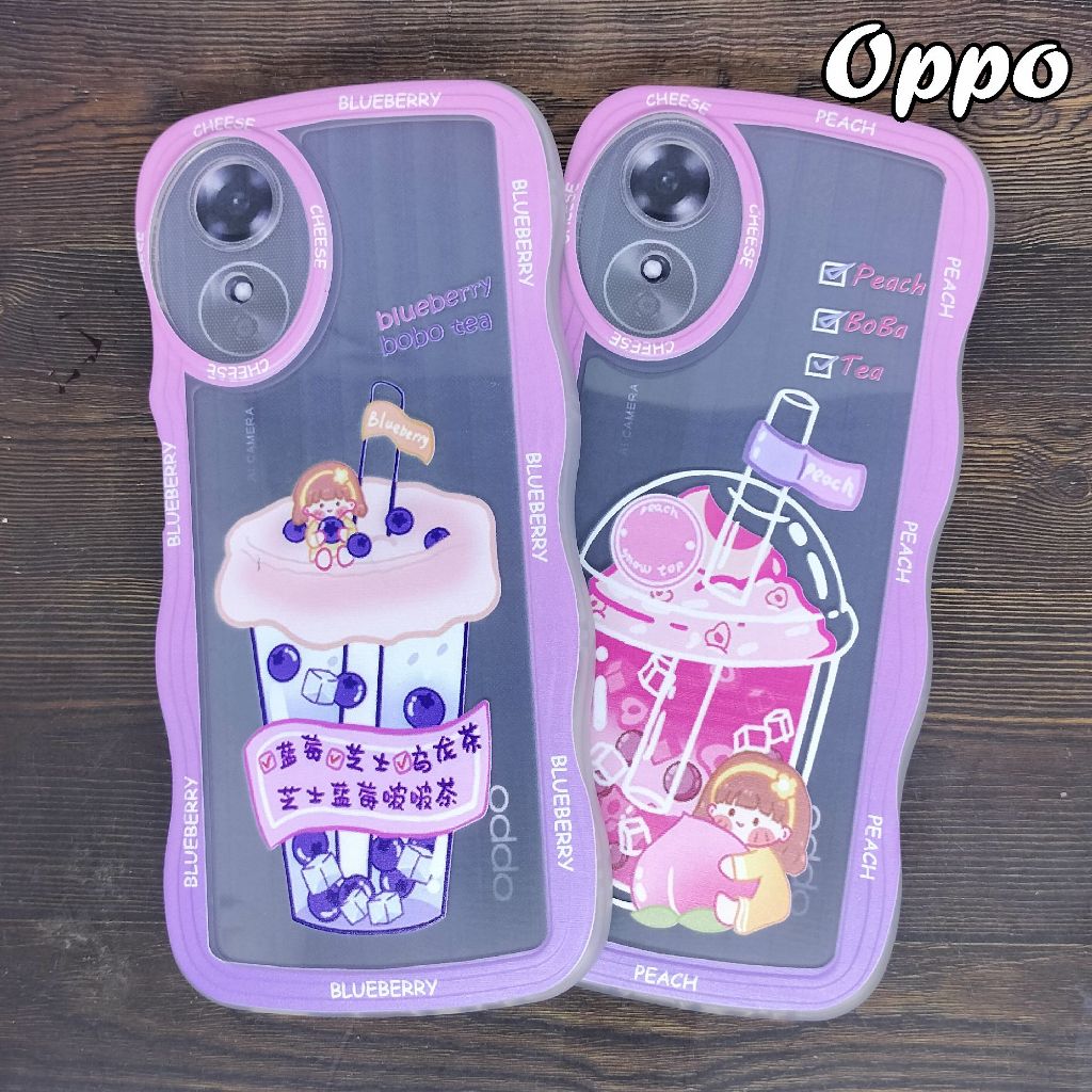 Case Boba Oppo A12 A5s A7 A3s A9 A5 2020 A83 A71 F1s F7 F5 F11 Wave Softcase Gradasi Peach Blueberry