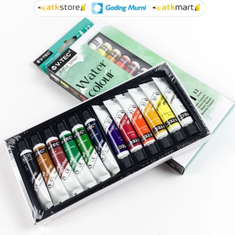 

V Tec water colour cat air set 1325 12 x 6 ml / V-Tec Watercolour Set 6 ML 12 Warna / Cat Air V-Tec 6 ML 12 Warna