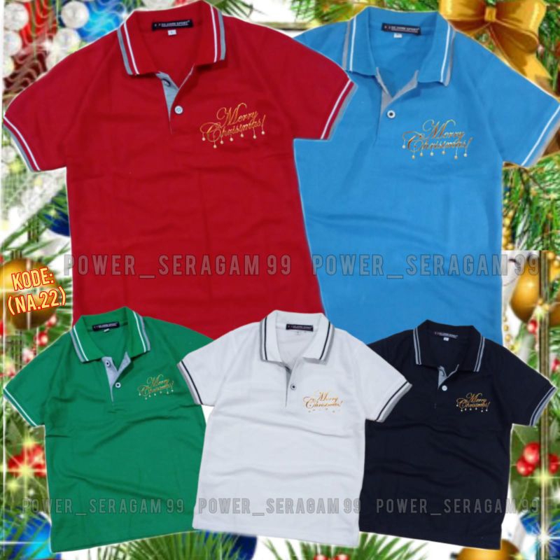 Baju Atasan Kaos Kerah Natal Merry Christmas Anak 3-11th / Poloshirt Natal Anak / Seragam Natal Anak