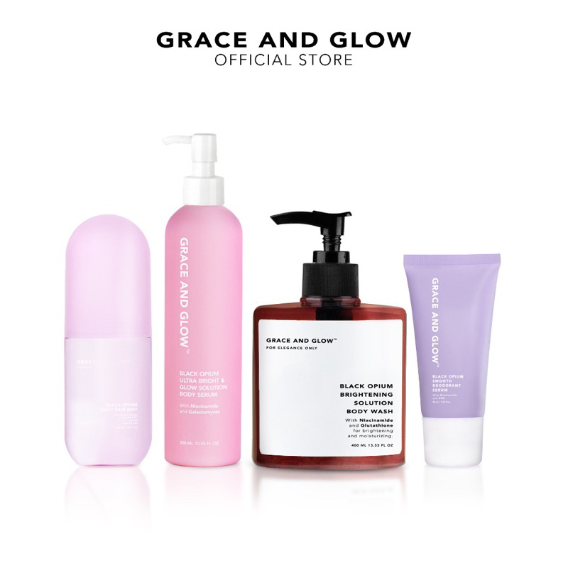 Grace and Glow Body Wash | Grace and Glow Black Opium Brightening Solution Body Wash Grace and Glow English Pear and Freesia Anti Acne Solution Body Wash Grace and Glow Rouge 540 Glow &amp; Firm Scrub Solution Body Wash