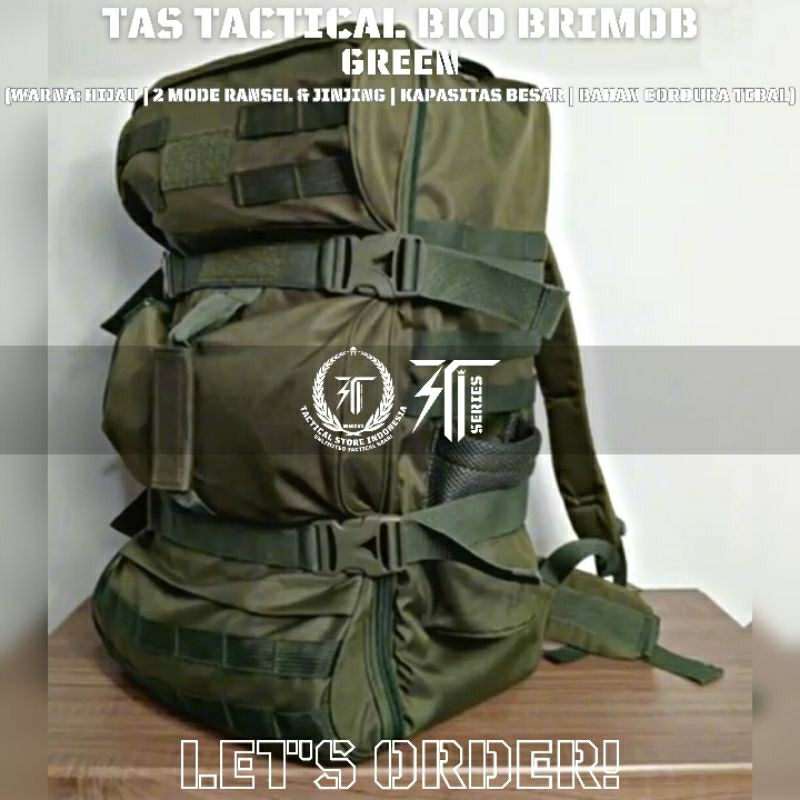 Tas Ransel Brimob Tactical Green / Hijau - Tas Punggung Brimob / TNI / RAIDER / POLISI / TasBKO Ukur
