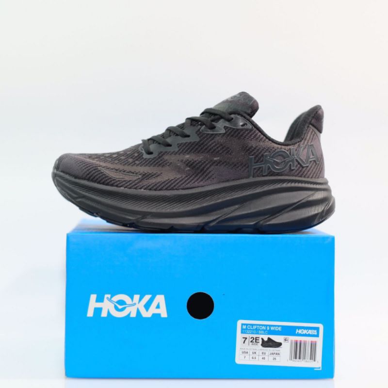 Hoka One Clifton 9 Men's Running Shoes Full Black / Triple Black Original - Sepatu Hoka Original