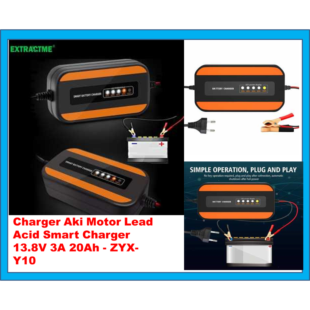 Extractme Charger Aki Motor Lead Acid Smart Charger 13.8V 3A 20Ah / Charger Aki Motor Lead Acid Smar