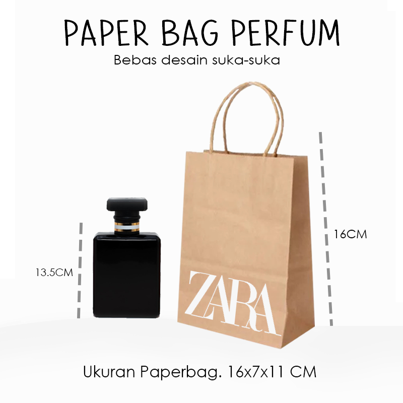 

(+SABLON) Paper Bag Coklat Parfum Mini Uk. 16x7x11 CM / Paper Bag Zaraa Warna Coklat Cetak Bebas / Paperbag Packing Parfum Souvenir Murah