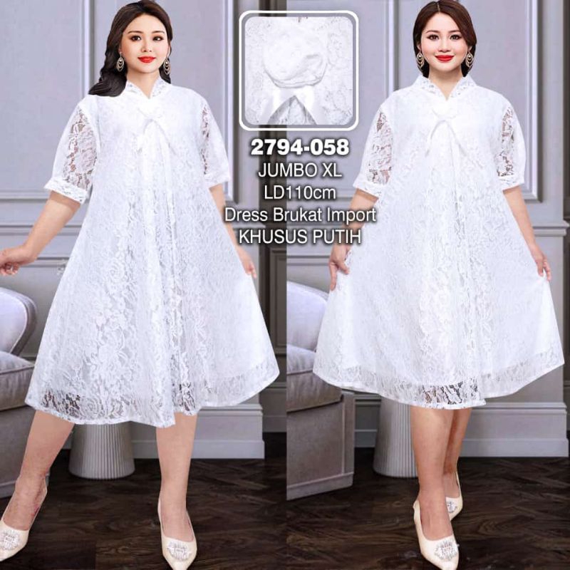 Dres Brokat Jumbo/ Dres Brokat Putih/ Dres pesta/ Dres gereja