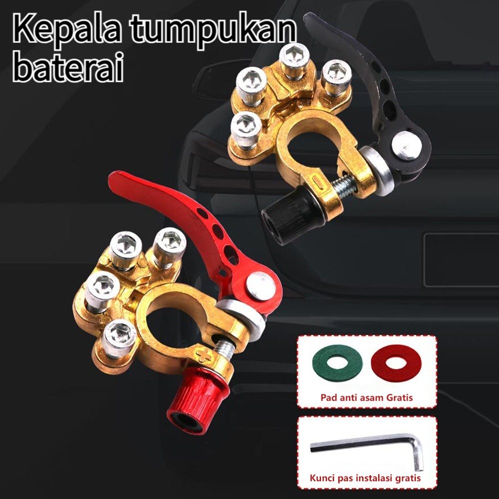 Terminal Kepala Aki Mobil 2pcs: Bahan Kuningan & Tembaga Murni Klem Accu Mobil Terminal Aki Tutup Te