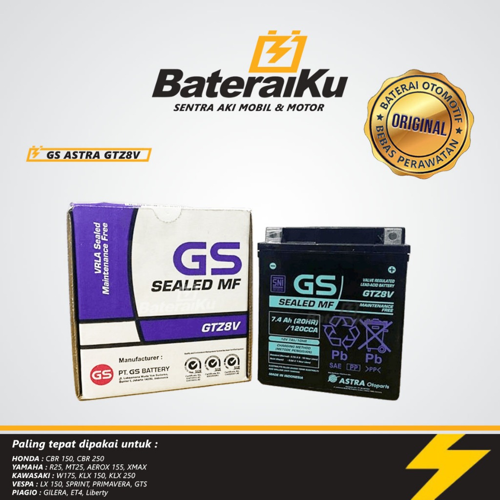 Aki GS Astra GTZ8V Aki Kering Aki Motor Vespa Matic, Xmax, CBR 250, R25, dll