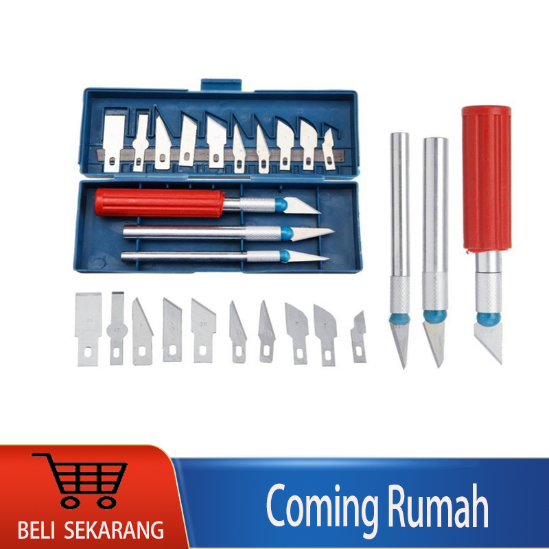 

13 in 1 Set Pisau Alat Ukir Seni Dengan 3 Handle Pisau - Silver/Set Pisau Ukir Seni13 in 1 Crafting Art Knife with 3 Handle/13 Set Alat Ukir Seni Handle Pisau - Pisau Sayat Okulasi Bonsai Kelapa