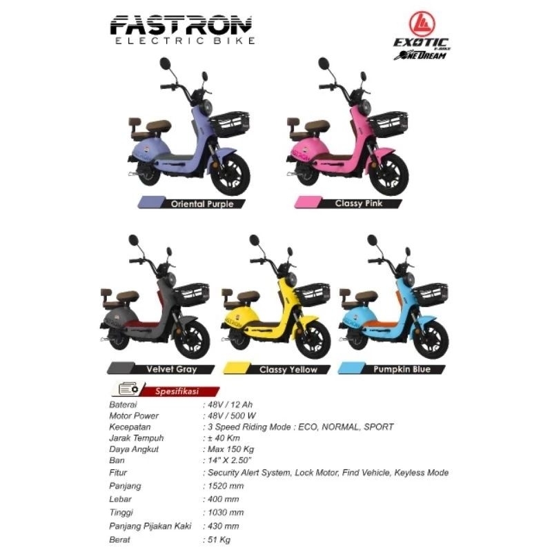 Sepeda Listrik Exotic Fastron 500W Murah Berkualitas / Electric Bike Fastron Exotic Murah