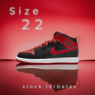 [ORIGINAL] NIKE Air Jordan 1 - Black - Red Sepatu Anak