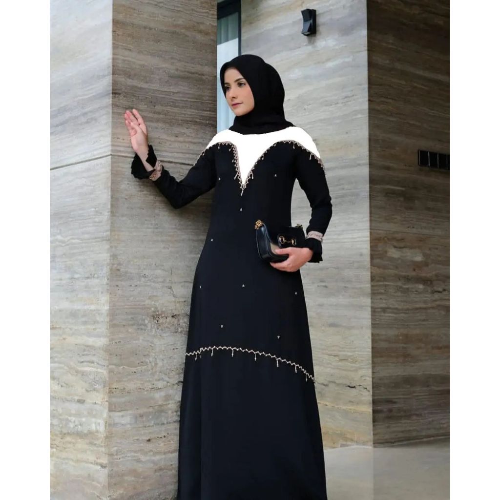 [COD] - Gamis crincle aplikasi payet mutiara mewah terbaru - Baju gamis payet wanita termurah - Baju