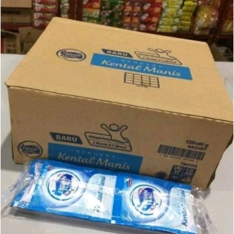 

Susu Kental Manis Frisian Flag Putih dus / Susu Kental Manis Bendera 120 x 40g Sachet / SKM Putih