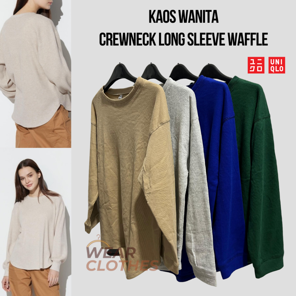 Sweater Crewneck Waffle Uniqlo Longsleeve / Baju  Kaos Wanita Longsleeve
