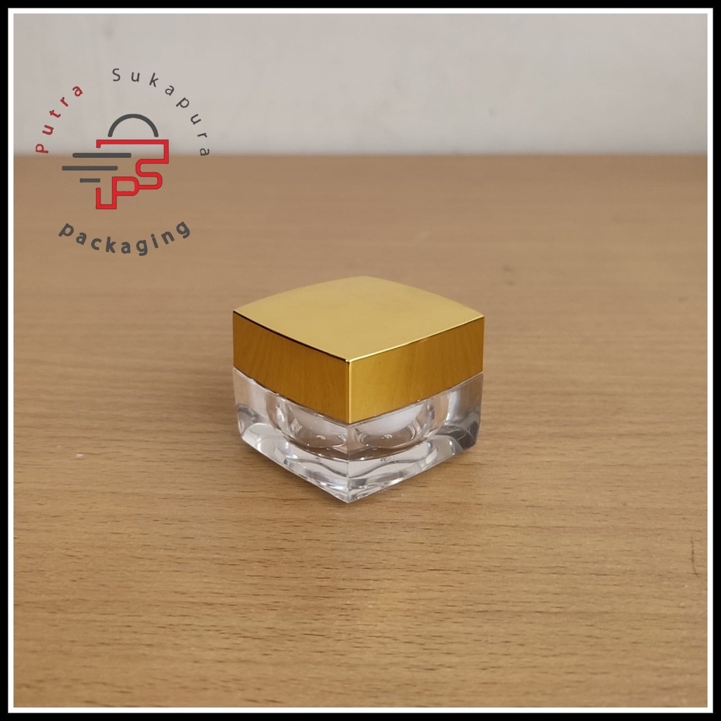 pot cream acrylic 10 gr kotak / pot akrilik 10gr square Gold / pot kemasan kosmetik 10gr Gold