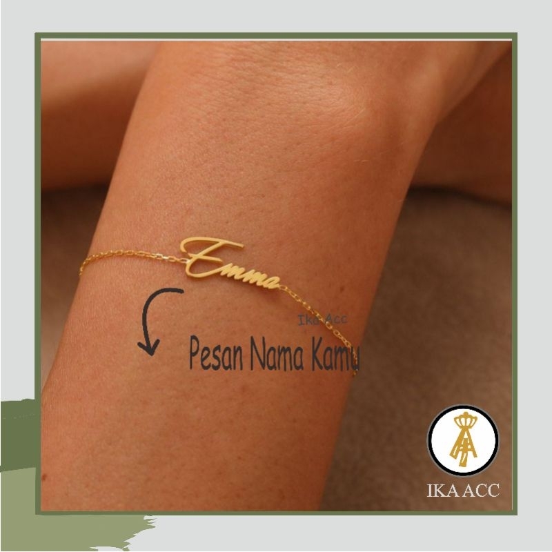 Gelang Nama - Brass Plated Gold Anti Gores Titanium