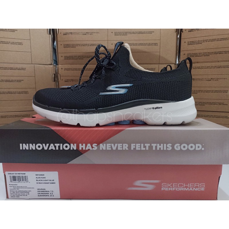 Sepatu Skechers Go  Walk 6 - Radiant Summer Black/Light Blue Original BNIB Resmi