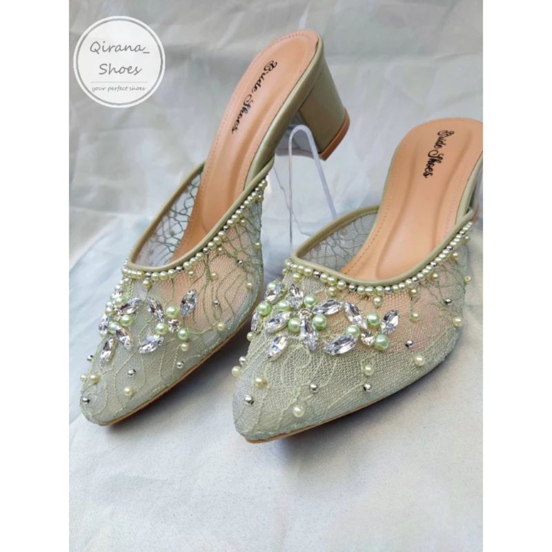 selop pengantin wanita / slop brukat wanita / sepatu pesta wanita murah / slop pengantin brukat