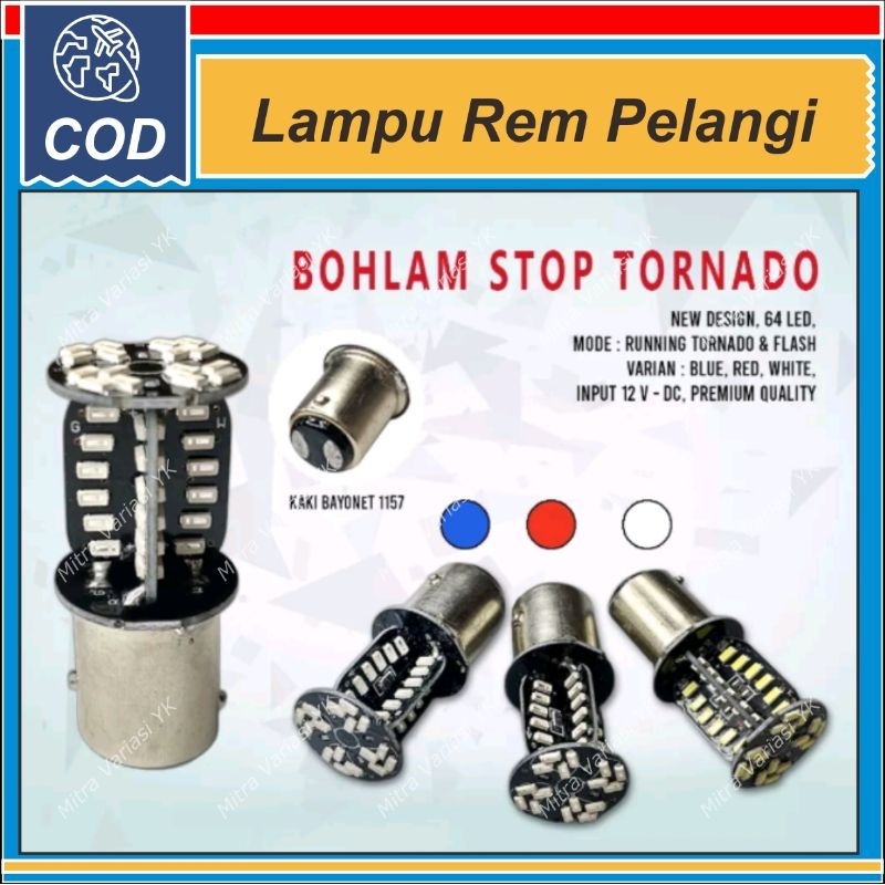 LAMPU REM MOBIL MOTOR LED KEDIP BERPUTAR TORNADO RUNNING RGB PELANGI KAKI 2 BAY15D SUPRA JUPITER KHA