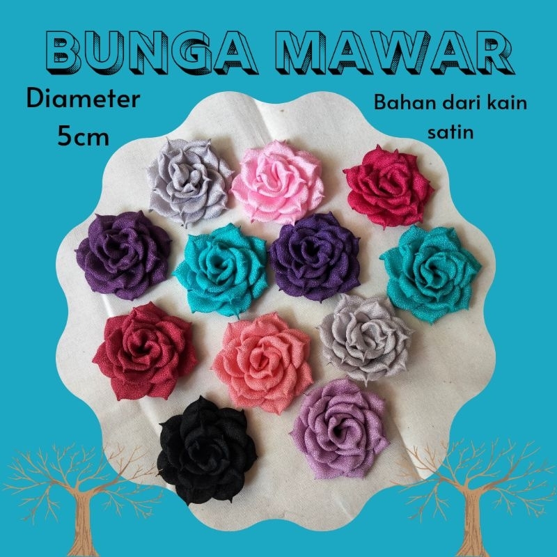 Bunga Mawar Cubit Artificial Palsu Kain Merah Ungu Pink Toska Silver