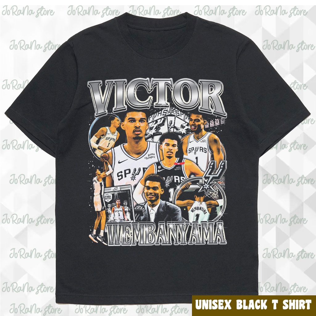 Kaos Basket Ball Oversize vintage Wash Kaos Black Unisex NBA Victor Wembanyama | T shirt Victor Wemb