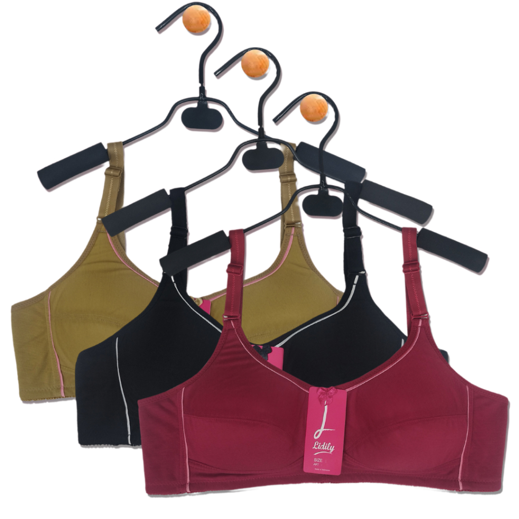 Lidily - [ISI 3PCS] Daily BRA Tanpa Kawat Tanpa Busa Underwear Wanita Bh Katun Kaos Bra Bahan Kaos
