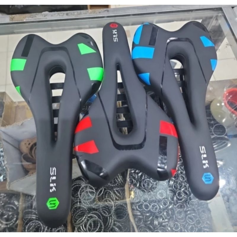 sadel gel tipis bolong SLK roadbike MTB fixie bmx-hijau