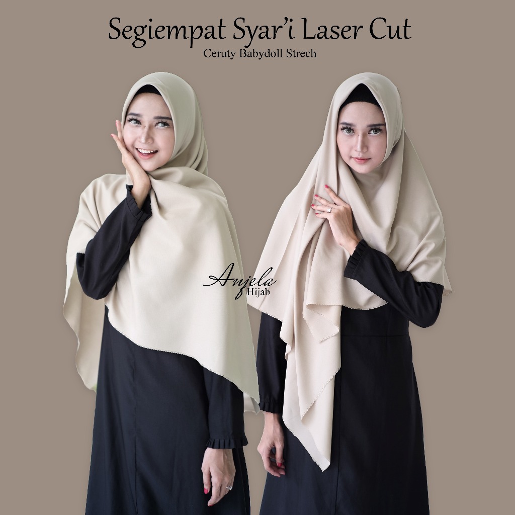 𝐀𝐍𝐉𝐄𝐋𝐀 - Jilbab Segiempat Syari Jumbo Laser Cut 130x130 Ceruty Baby Doll Premium Ori Anjela Segi4Sya