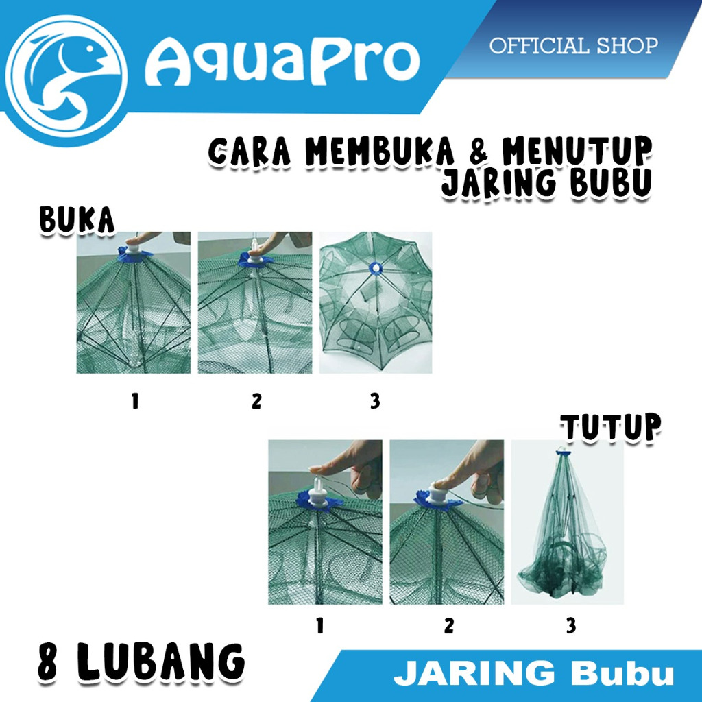 Aquapro Payung Bubu 8 Lubang Jaring Jebakan Perangkap Udang ikan Kepiting / Jaring Bubu Perangkap Ikan Image 5