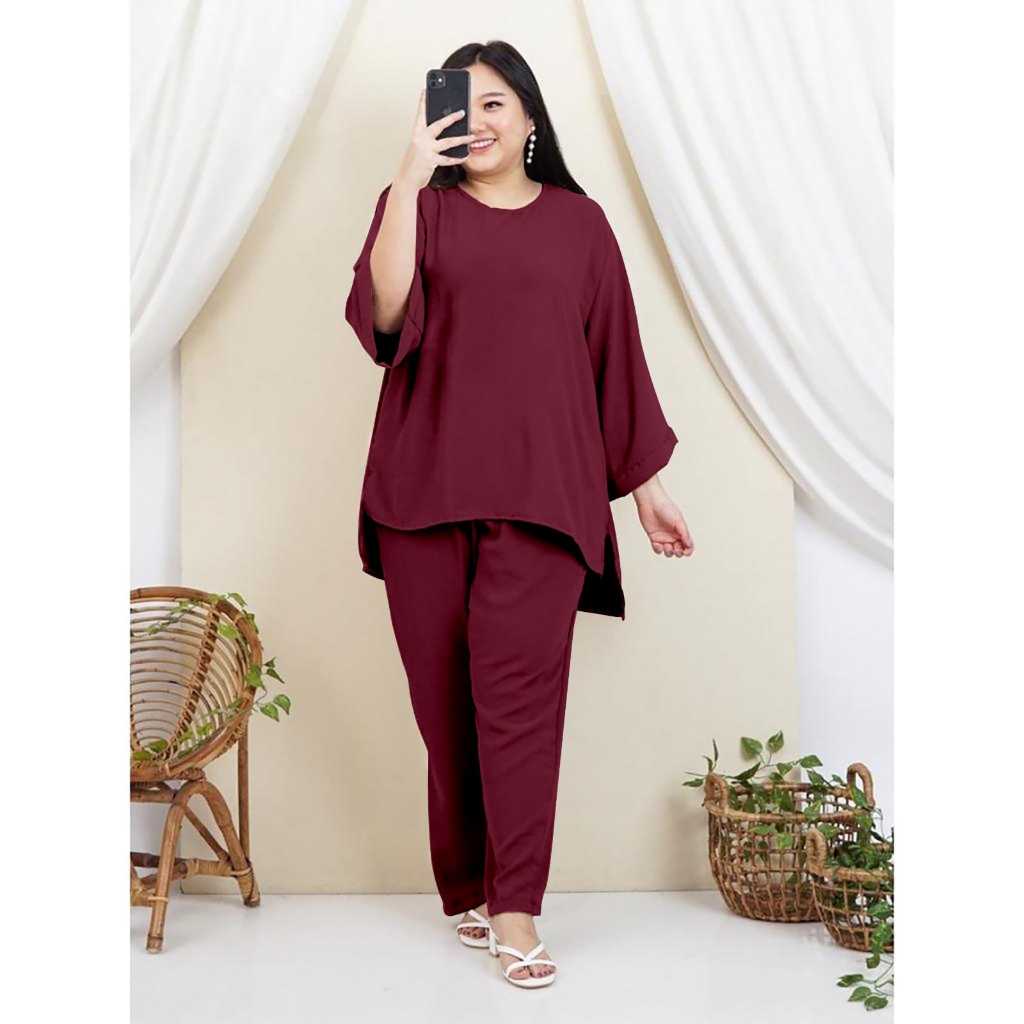 one set crinkle  wanita jumbo/setelan wanita jumbo ld 120 cm-140cm