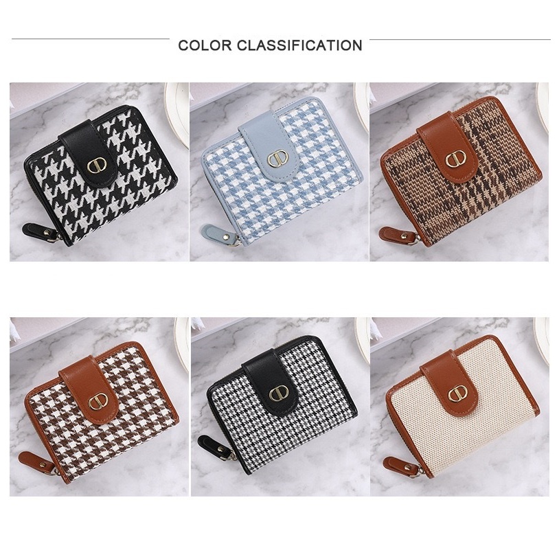 ST Dompet Lipat Motif Houndstooth Square / Dompet Wanita Import Motif Square / Houndstooth Wallet Ca